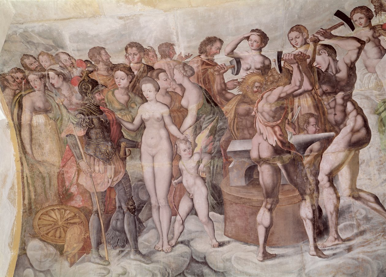 Tour de la Ligue. Członkowie dworu Medyceuszy jako bogowie Olimpu (mural) (detal) autorstwa French School