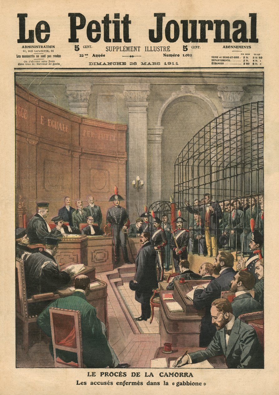 Proces Camorry, ilustracja z "Le Petit Journal", supplement illustre, 26 marca 1911 r. autorstwa French School