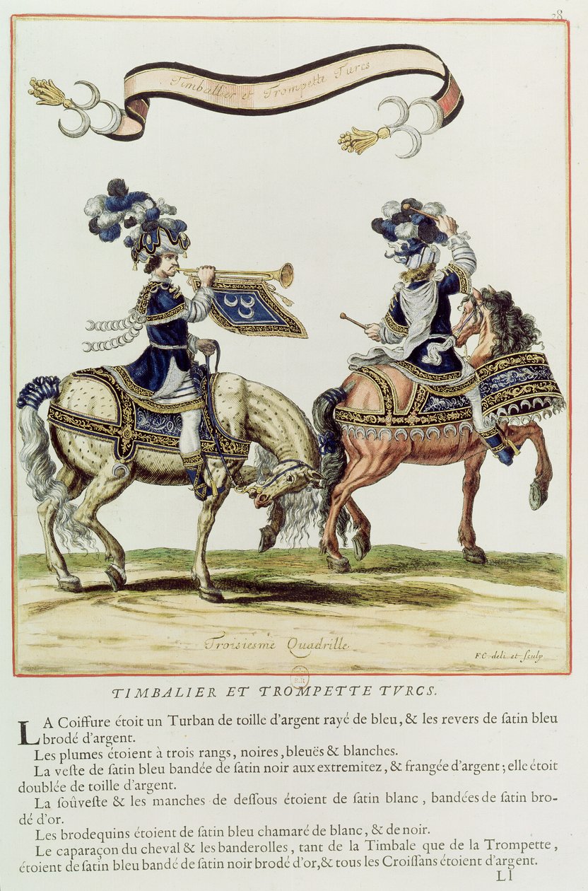 Turecki perkusista i trębacz, część karuzeli podarowanej przez Ludwika XIV (1638-1715) przed Tuileries, 5 czerwca 1662 autorstwa French School