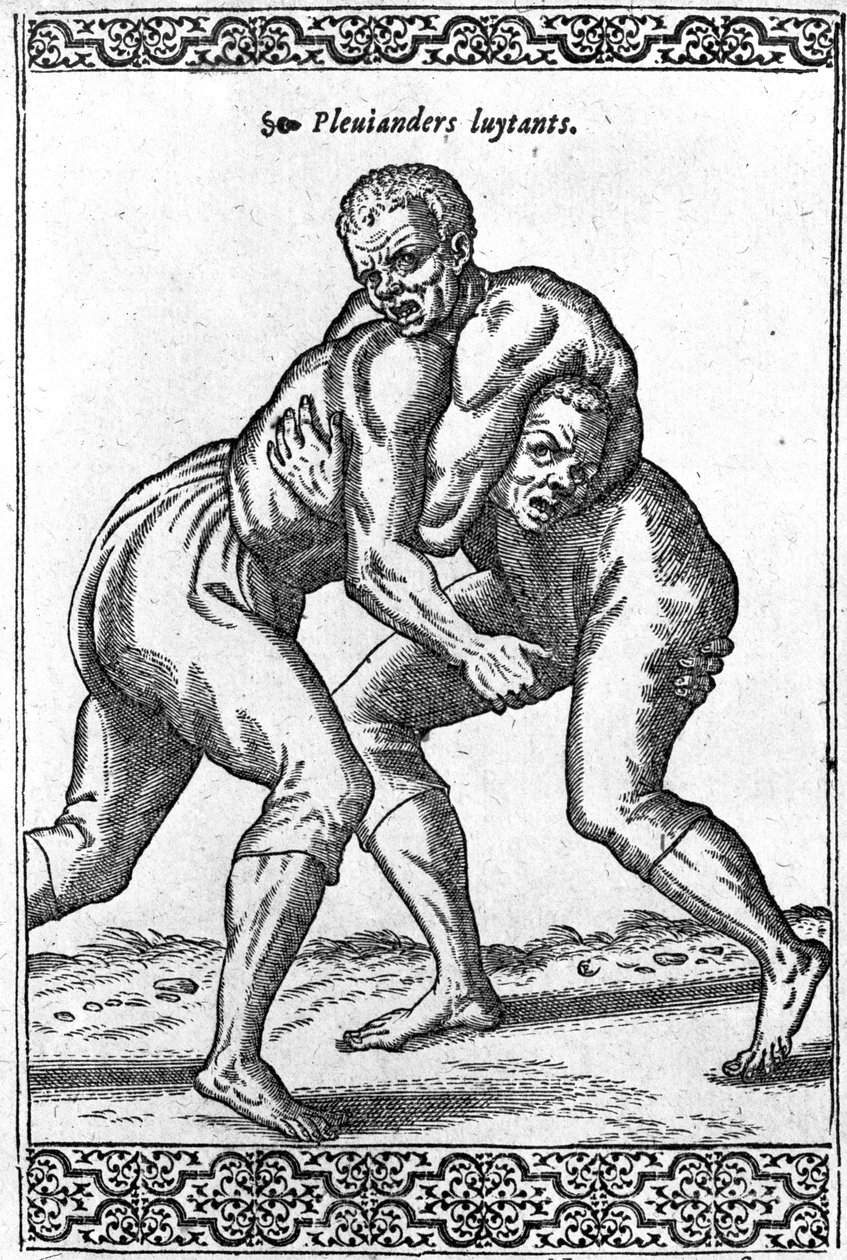 Tureccy zapaśnicy, ilustracja z „Les navigations, peregrinations et voyages, faicts en la Turkie” Nicolasa de Nicolay, opublikowanej w 1577 r. autorstwa French School