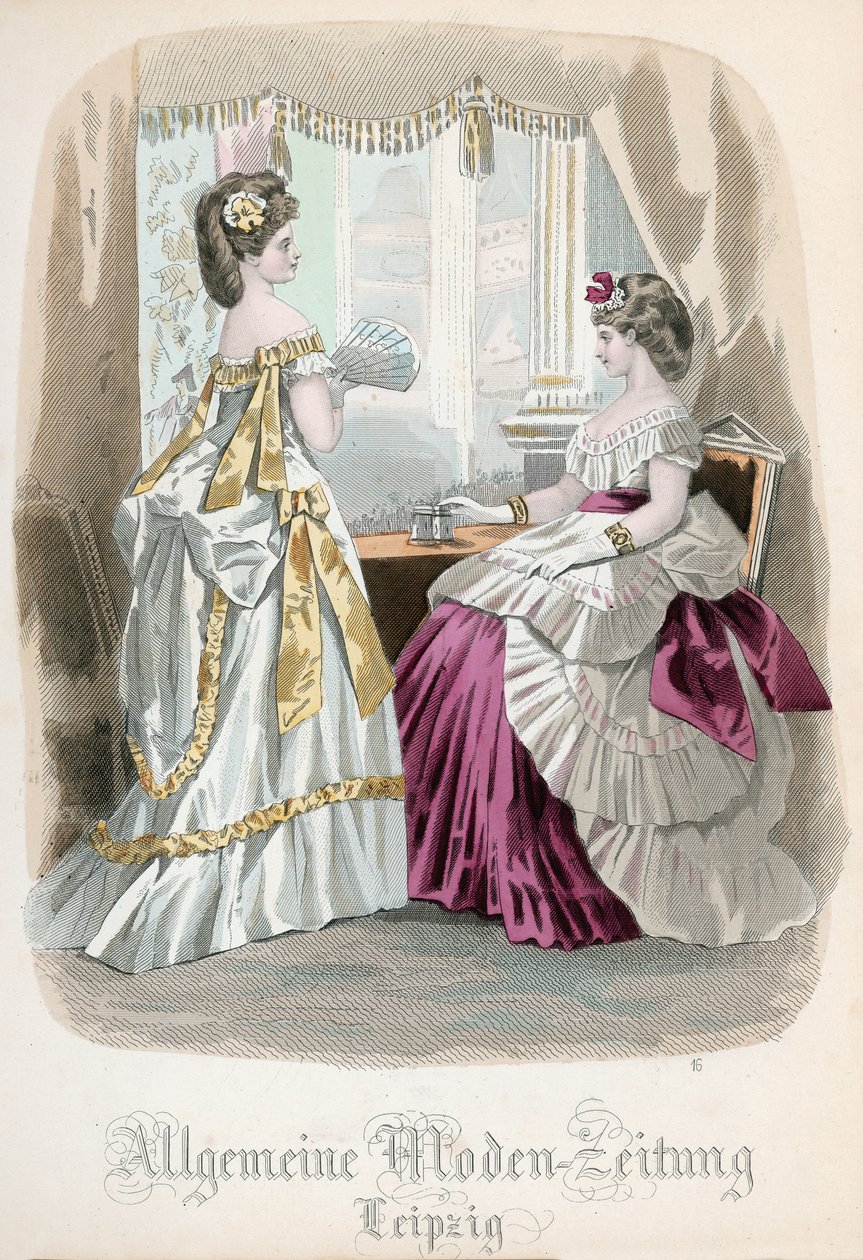 Dwie damy, modny talerz z "Allgemeine Moden-Zeitung", Lipsk, 1872 r. autorstwa French School