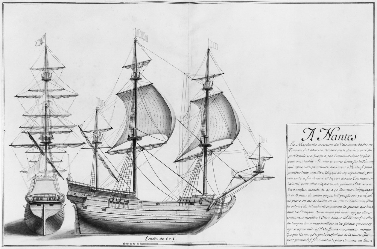 Vessels, Nantes, ilustracja z „Desseins des differentes manieres de dishes… od Nantes do Bayonne…”, 1679 (ołówek i toaleta na papierze) autorstwa French School