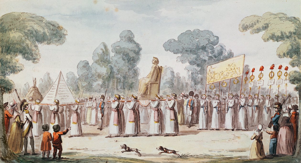 Widok na procesję rewolucyjną (rycina kolorowa) autorstwa French School