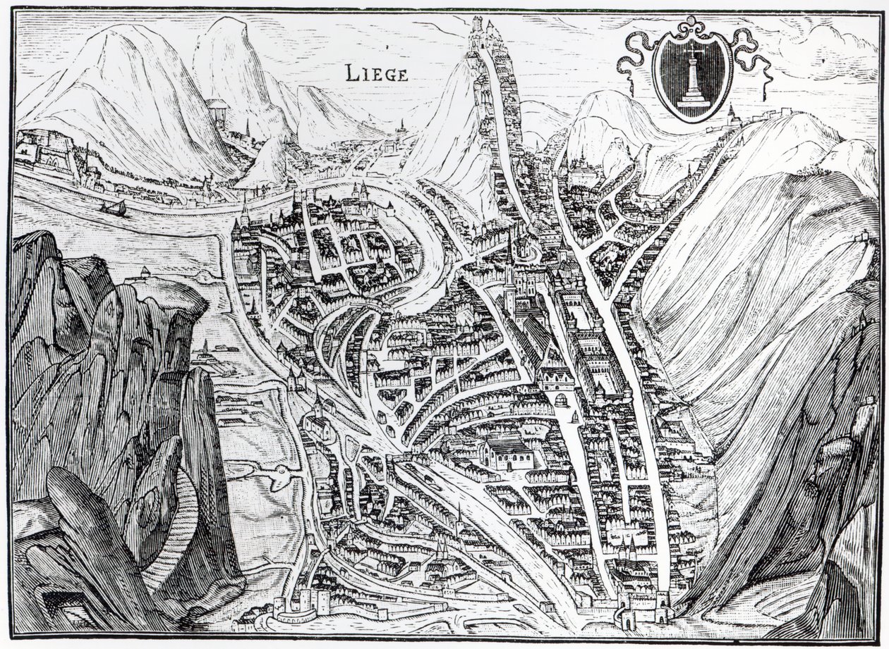 Widok miasta Liege, po rycinie z XVI wieku autorstwa French School