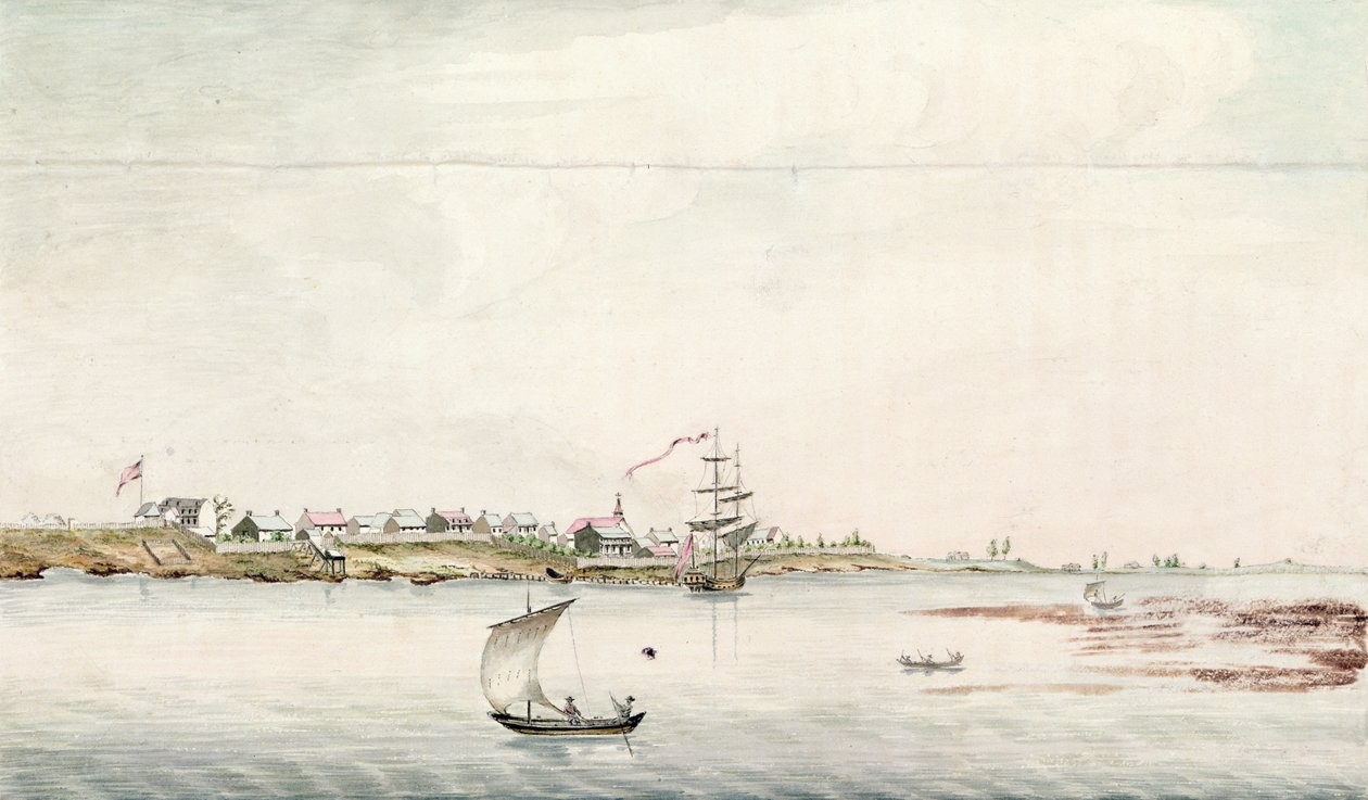 Widok na miasto i fort Detroit, koniec XVIII wieku autorstwa French School