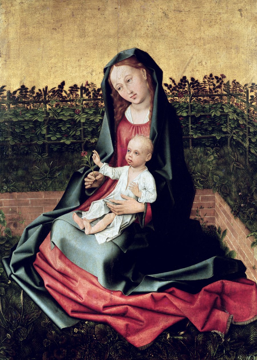 Dziewica z Dzieciątkiem w małym ogrodzie lub Dziewica z różaną kratą, ok. 1470-72 autorstwa French School