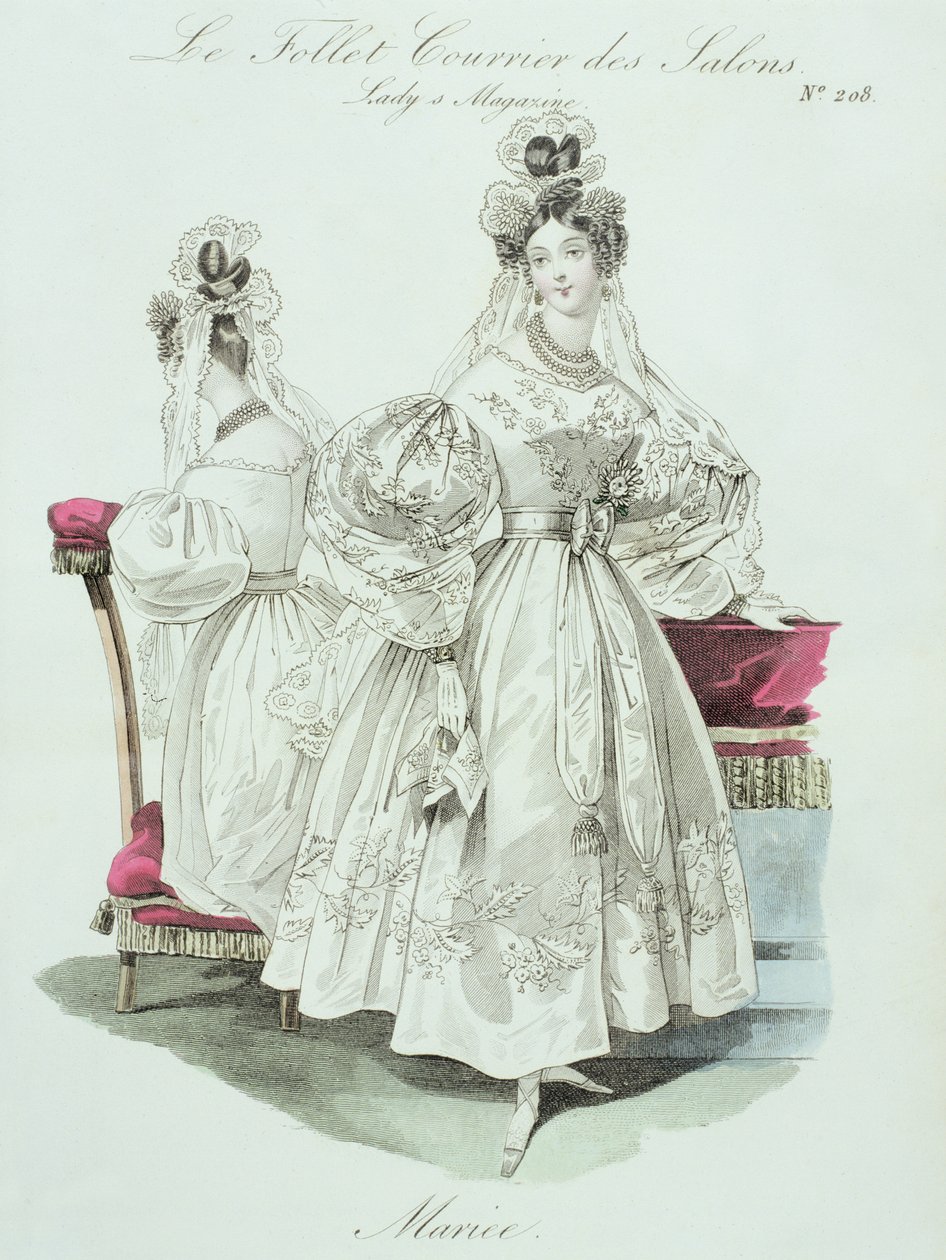 Suknia ślubna, z „Le Follet Courrier des Salons Modes”, 1832 autorstwa French School
