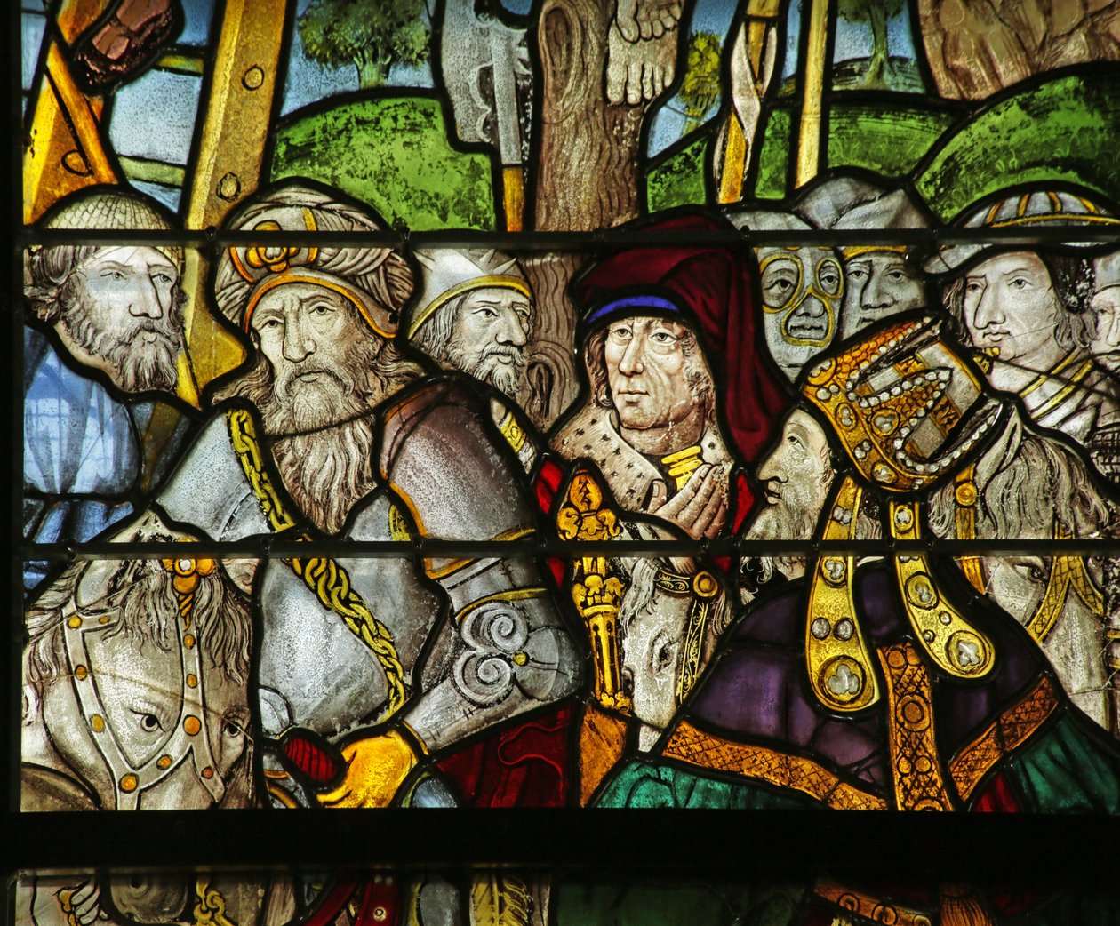 Okno przedstawiające żołnierzy, księży, szlachciców przy Ukrzyżowaniu, fragment 2921604, 1500-10 autorstwa French School