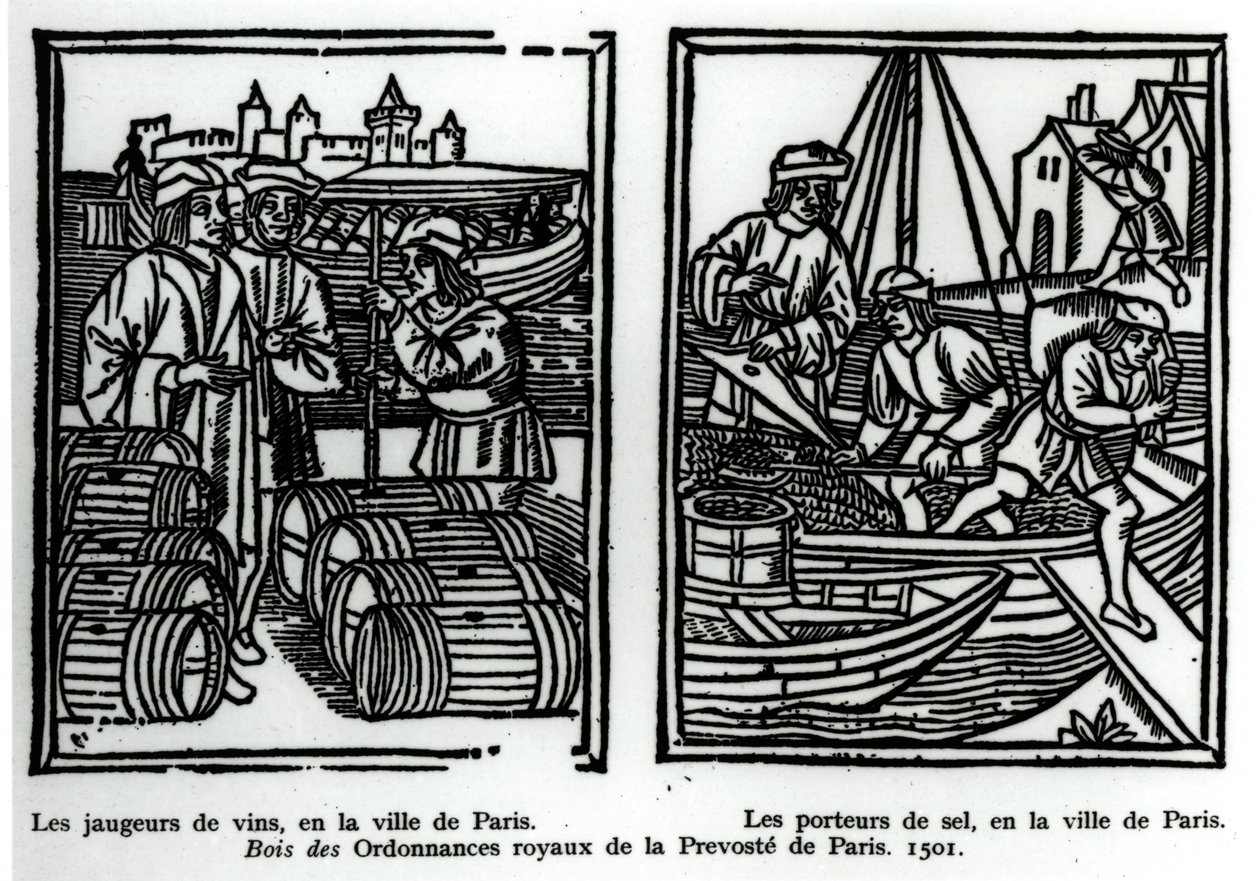 Mierniki wina i handlarze solą, 1501 (ksylograf) autorstwa French School