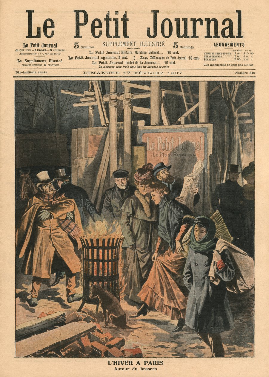 Zima w Paryżu, okolice pieca, ilustracja z „Le Petit Journal”, dodatek illustre, 17.02.1907 (kolor lito) autorstwa French School