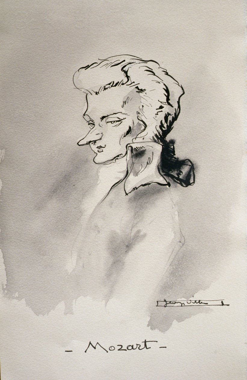 Wolfgang Amadeus Mozart (1756-91) (mycie piórem i tuszem na papierze) autorstwa French School