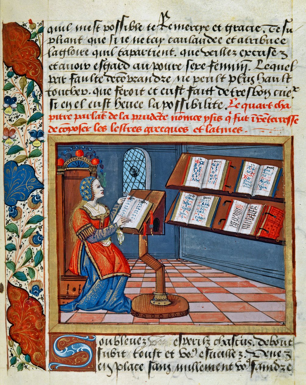 Kobieta iluminująca Księgę Roztropnej i Nieroztropnej Katarzyny Damboise, 1509 autorstwa French School