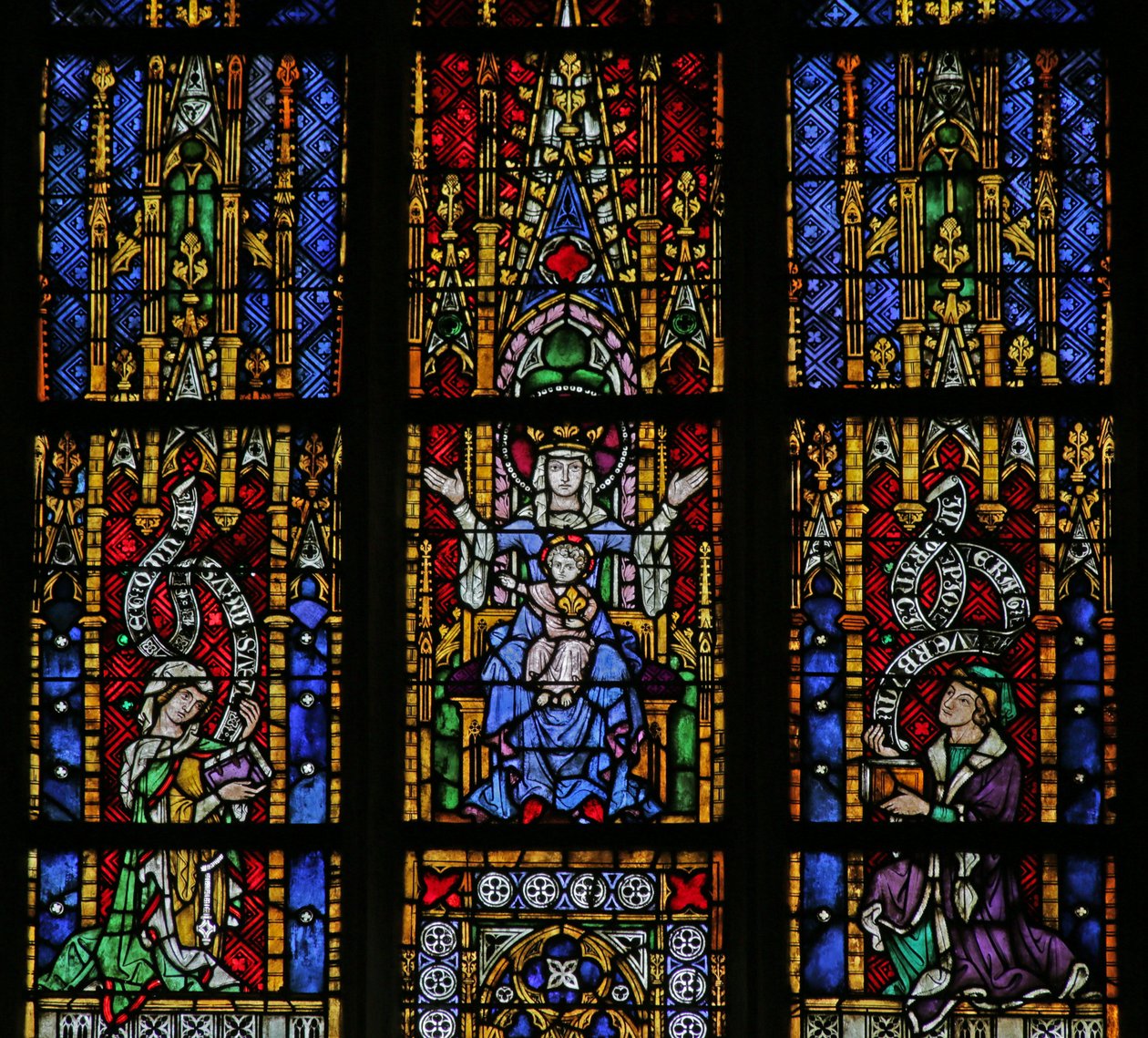 Онгон, Хүүхдийг хандивлагчидтай дүрсэлсэн цонх, c. 1320, 14-20-р зууны поли autorstwa French School