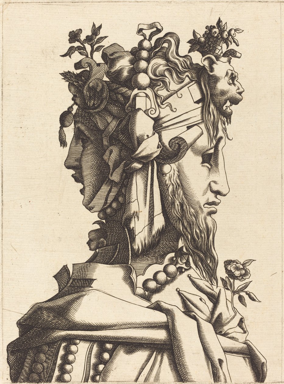 Popiersie kobiety w ekstrawaganckim stroju autorstwa French 16th Century after René Boyvin or Pierre Milan