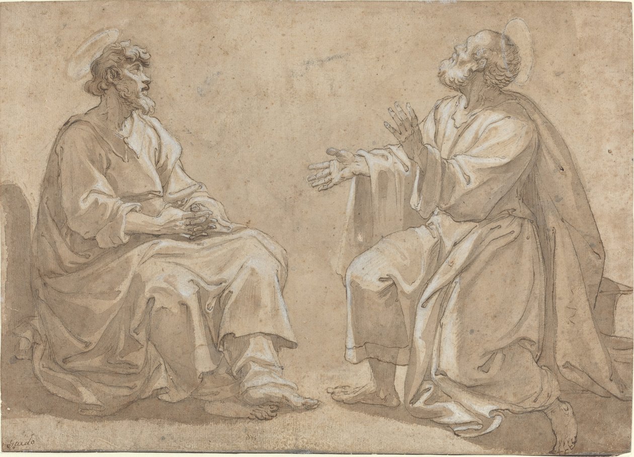 Dwóch siedzących świętych autorstwa French 17th Century