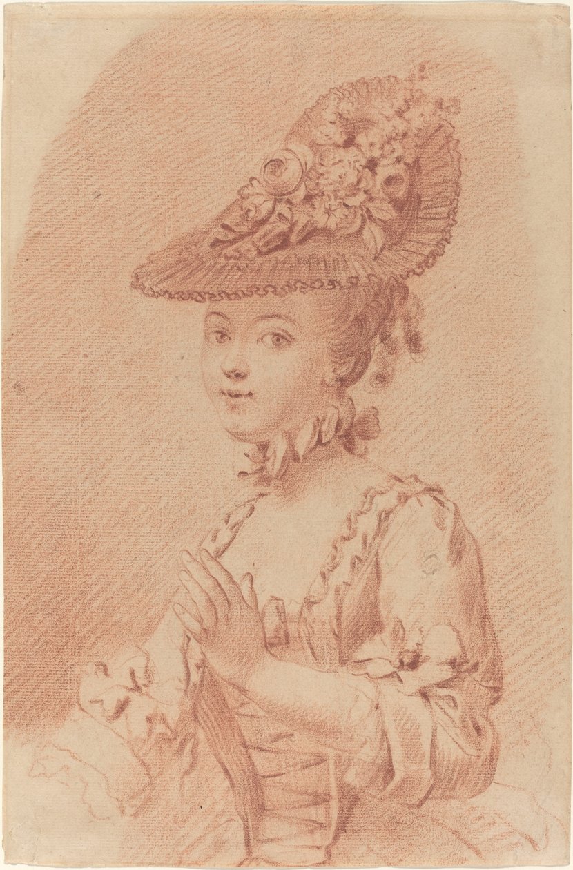 Młoda dziewczyna w kwiecistym kapeluszu autorstwa French 18th Century