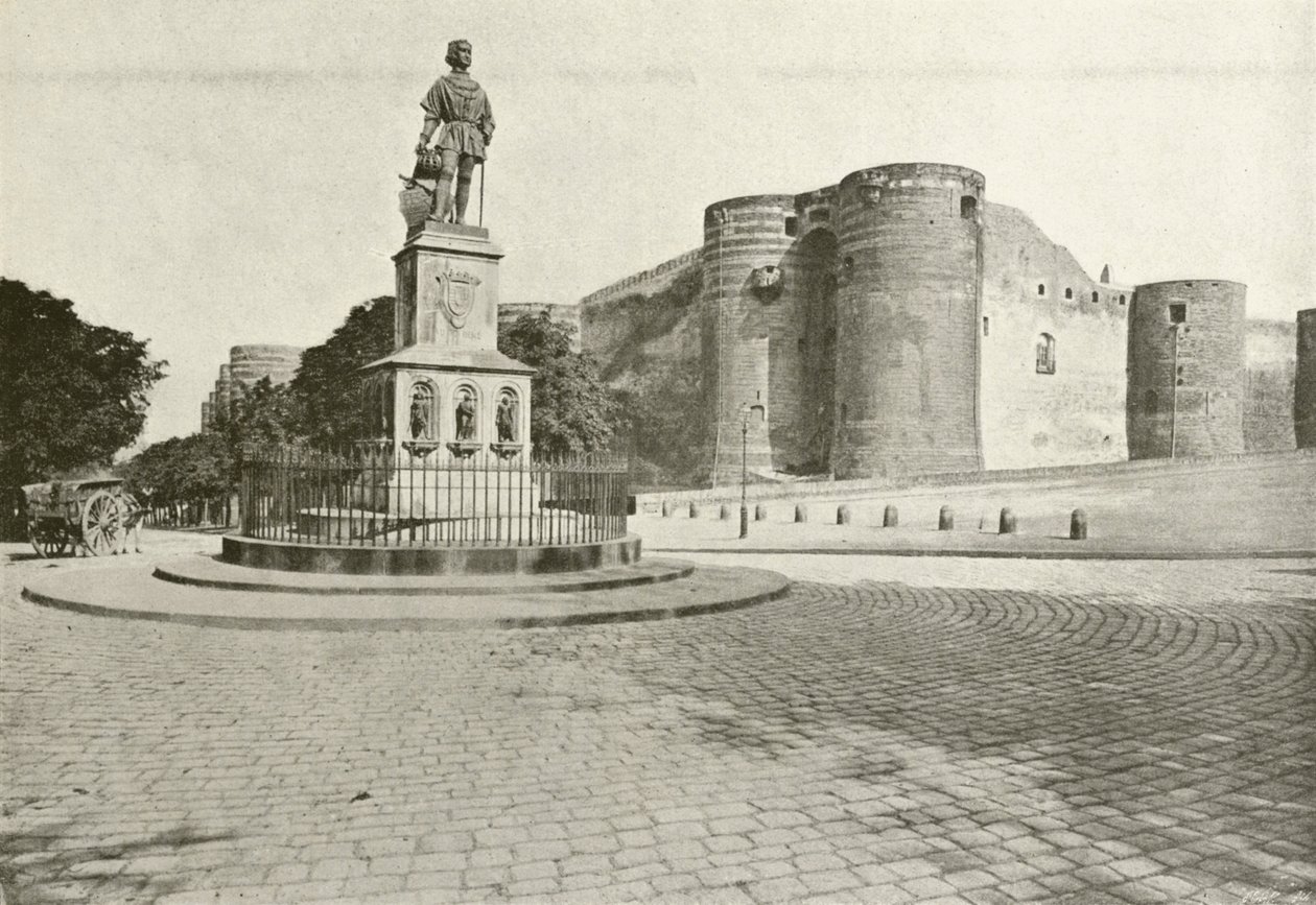 Angers, pomnik króla Rene (zdjęcie czarno-białe) autorstwa French Photographer