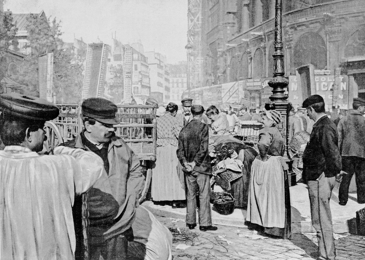Róg rynku w pobliżu kościoła św. Eustachego, Les Halles, Paryż, 1896 autorstwa French Photographer