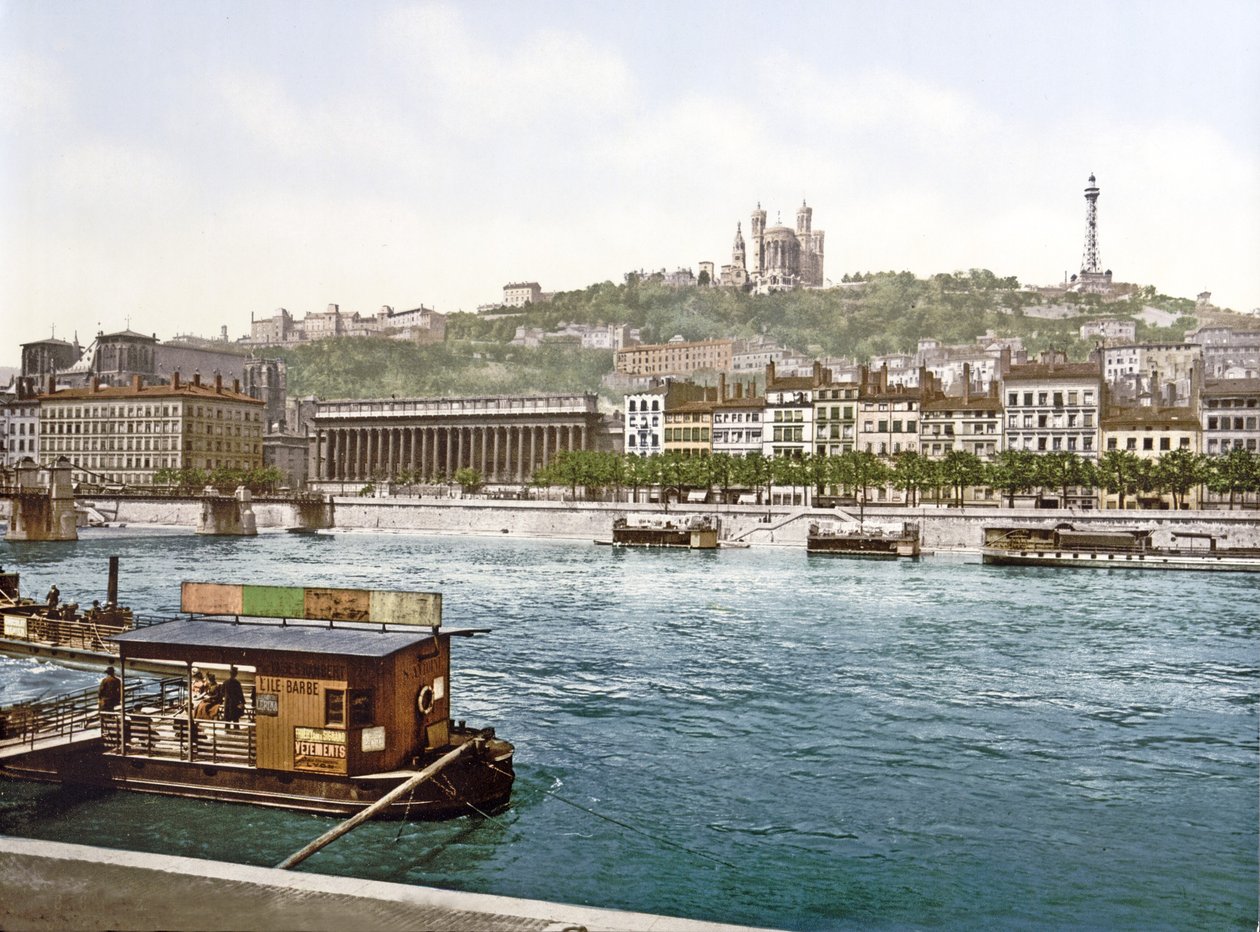Fourviere z St. Antoine Quay, Lyons, wyd. ok. 1900 autorstwa French Photographer