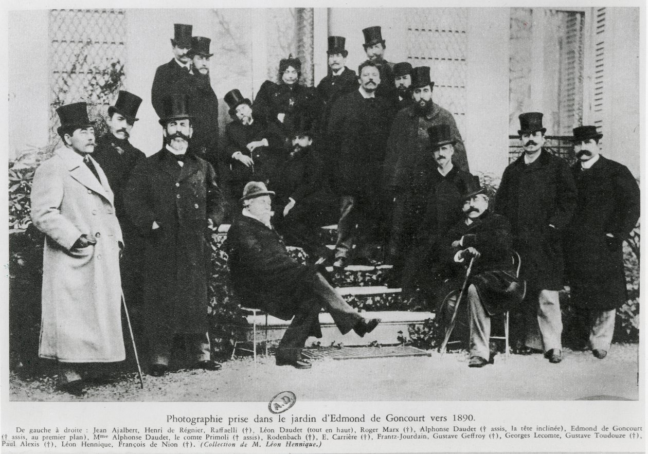 Grupa w ogrodzie Edmonda Huota de Goncourta, ok. 1890 r. autorstwa French Photographer
