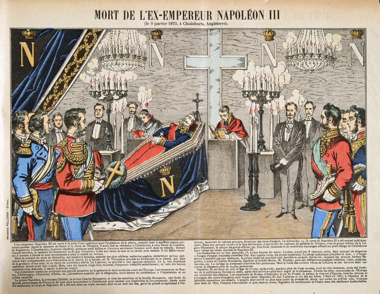 Śmierć byłego cesarza Napoleona III, z Histoire de la Troisieme Republique, t. I, Historia polityczna, wyd. 1933 (kolor lito) autorstwa French Photographer