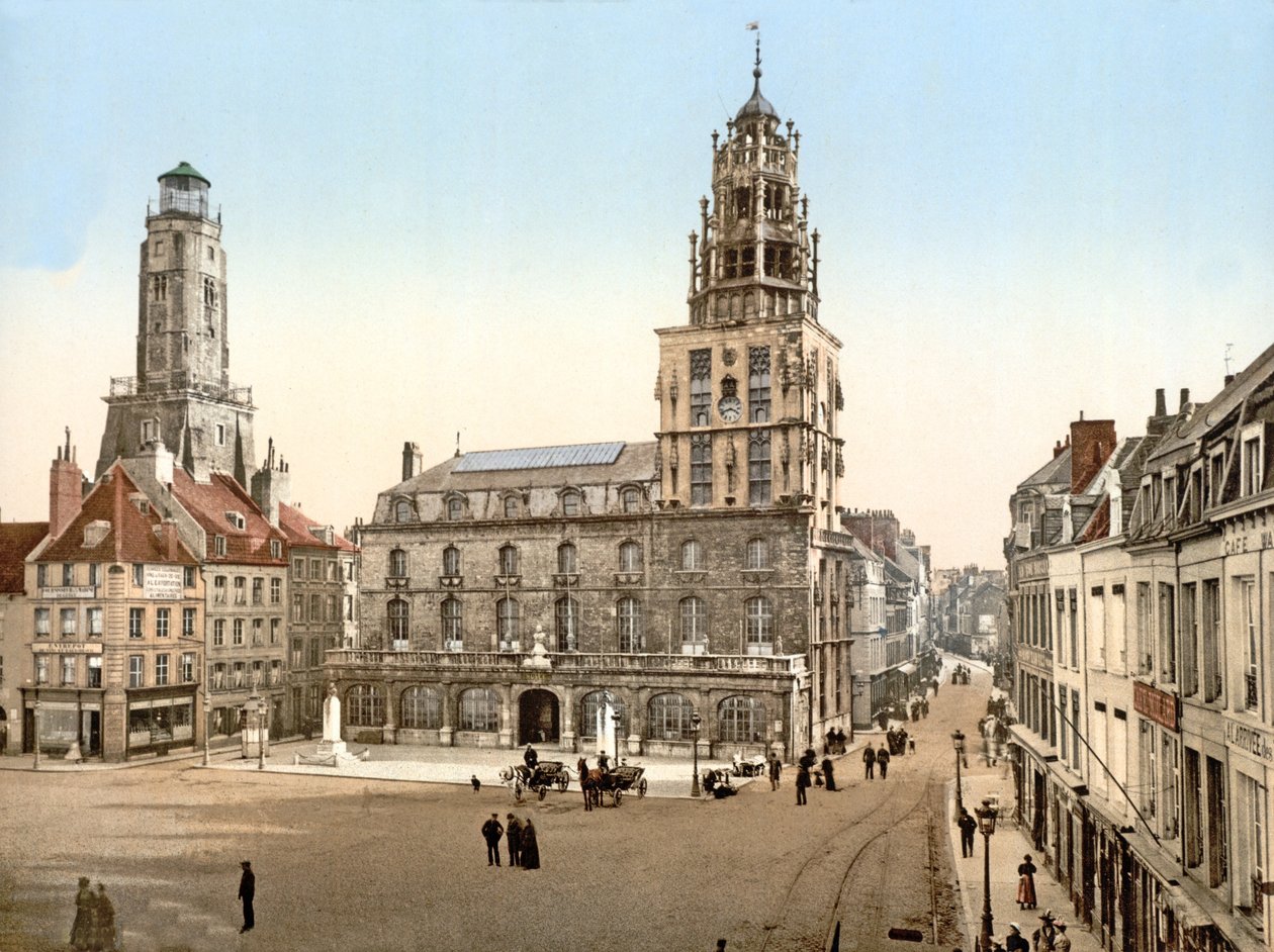 Place dArmes w Calais z Tour de Guet w tle, 1890-1900 autorstwa French Photographer