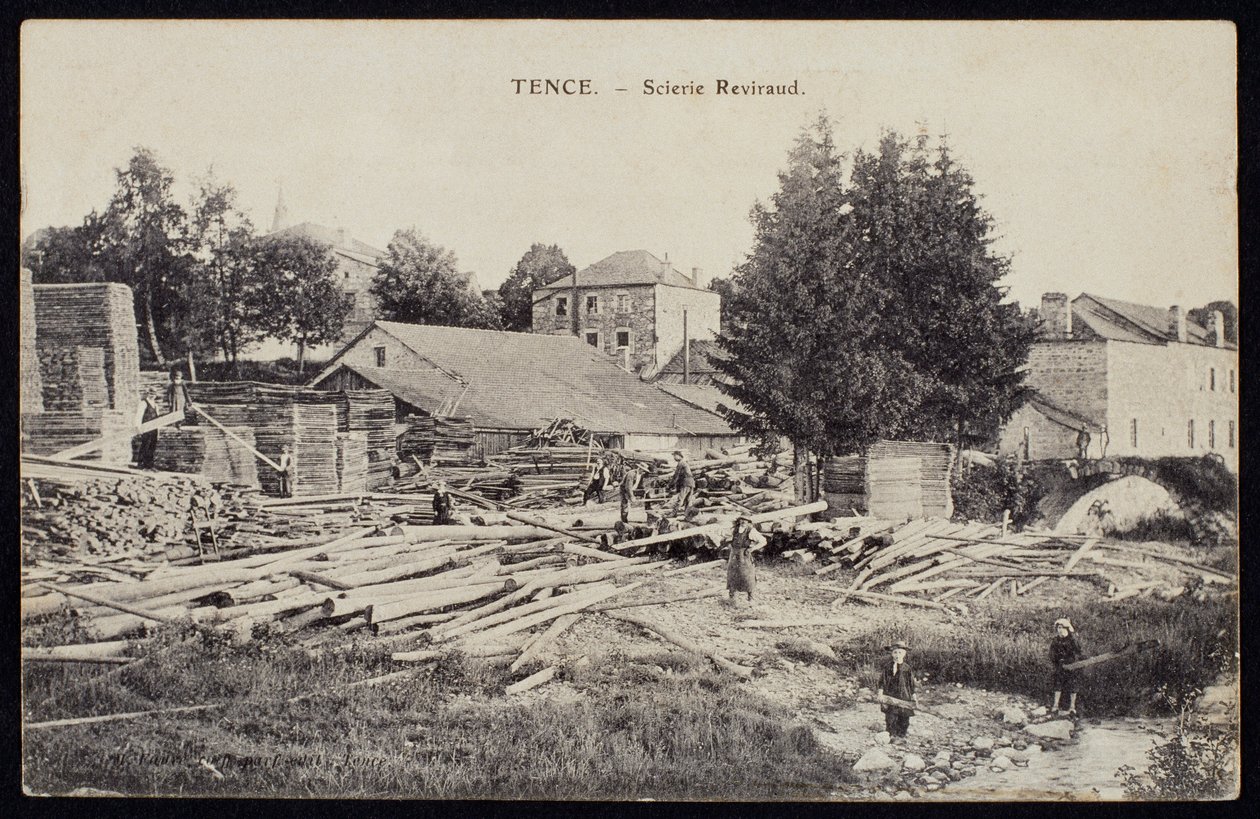 Pocztówka przedstawiająca tartak Reviraud w Tence, Haute-Loire, ok. 1900 r. autorstwa French Photographer