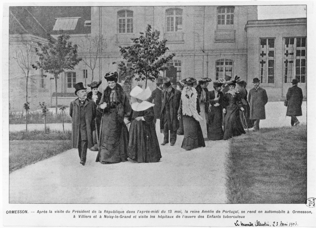 Królowa Amelia z Portugalii odwiedzająca Ormesson Hospital na gruźlicę, ilustracja z „Le Monde Illustre”, 23 maja 1903 autorstwa French Photographer
