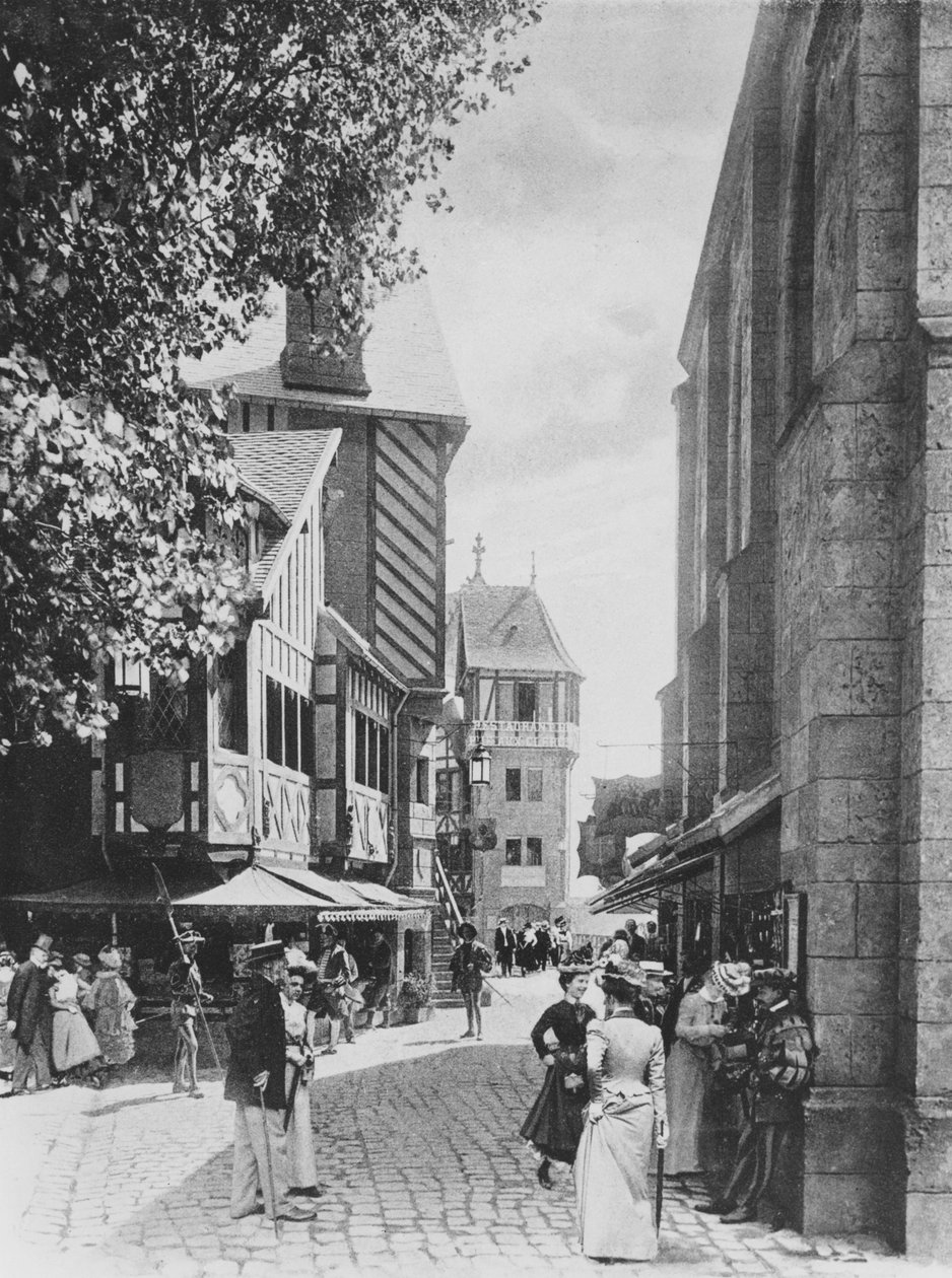 Rue des Vieilles Ecoles i kościół św. Juliena w Starym Paryżu, na Exposition Universelle 1900 autorstwa French Photographer