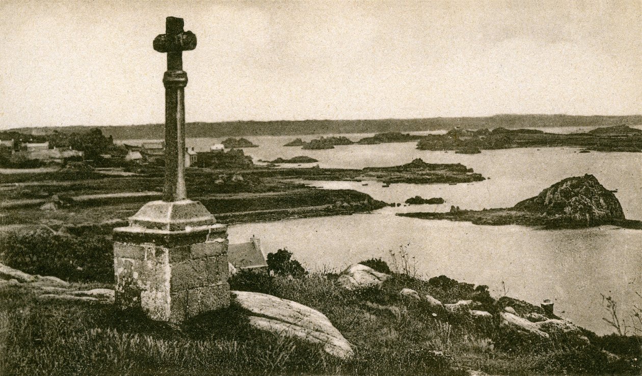 Île de Bréhat: Croix St Michel i wysepki Kerpont, początek XX wieku (zdjęcie czarno-białe) autorstwa French Photographer