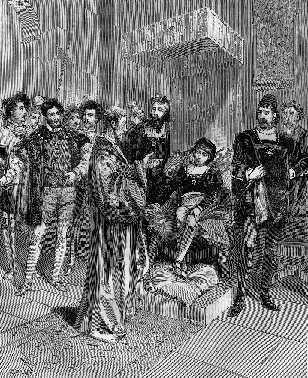 (Cardanus Hieronymus) Gerolamo Cardano (Jerome Cardan), włoski lekarz, matematyk i filozof (1501-1576), przedstawiający horoskop króla Anglii Edwarda VI. w „Popularna historia nauki, wynalazków i odkryć od pierwszych wieków do autorstwa French School
