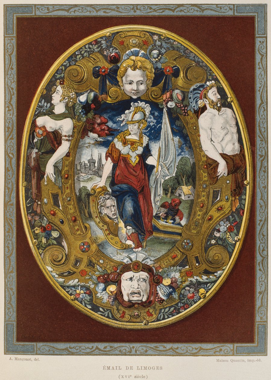 XVI-wieczna emalia Limoges, ilustracja z Dictionnaire de lameublement et de la dekoracje autorstwa Henry