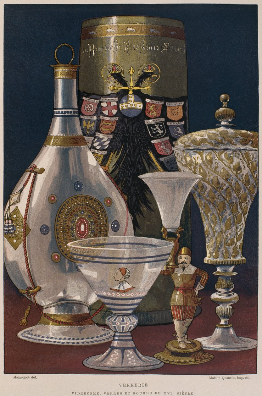 Szkło z XVI wieku, ilustracja z Dictionnaire de lameublement et de la decoration autorstwa Henry