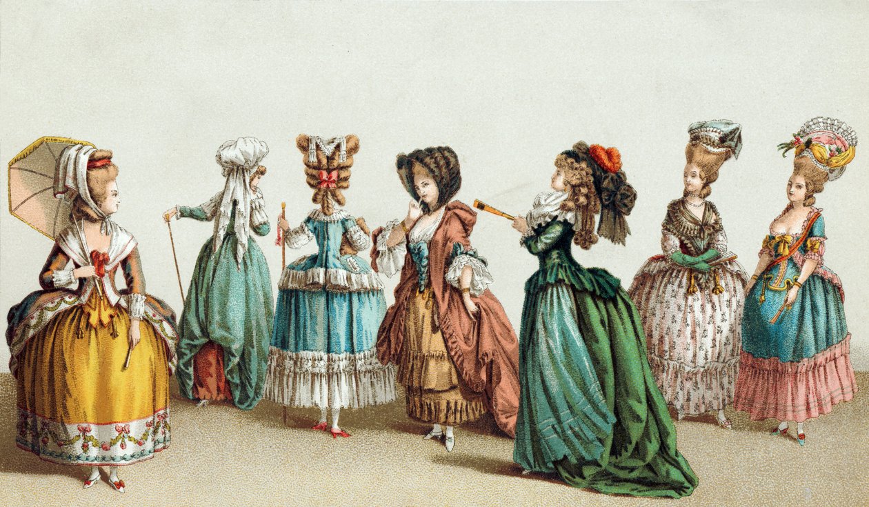 XVIII-wieczna francuska moda damska i fryzura autorstwa French School