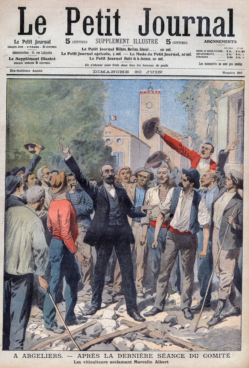 1907 - kryzys winny na południu Francji - pierwsza strona gazety „Le Petit Journal” z 30 czerwca 1907 (rycina) autorstwa French School