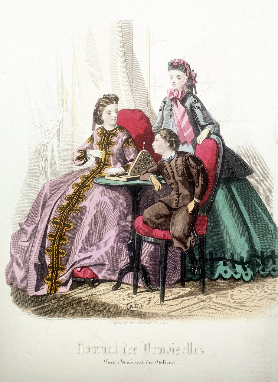 2 kobiety i chłopiec: Moda - w „Magazynie damoiselles”, grudzień 1864 autorstwa French School