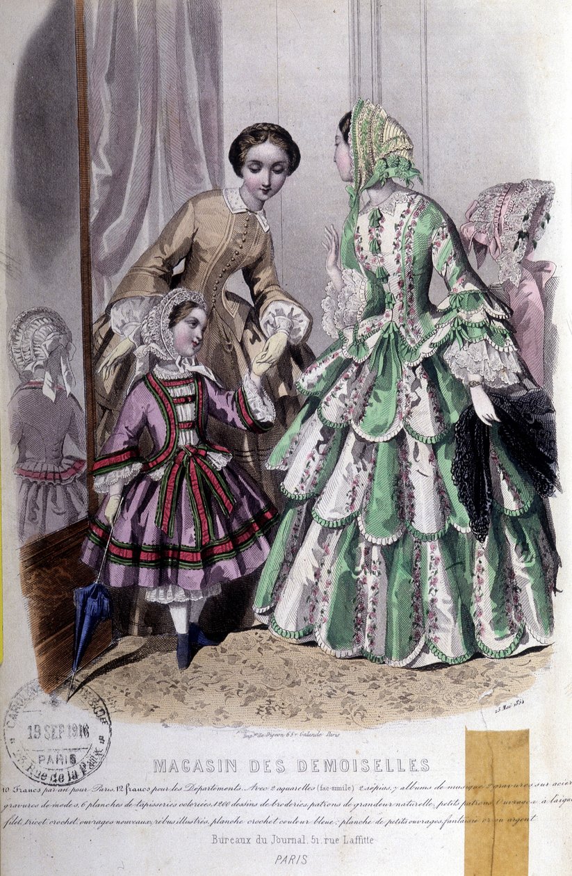 2 kobiety i dziewczynka: Moda - w „Magazynie des damoiselles”, 25 maja autorstwa French School