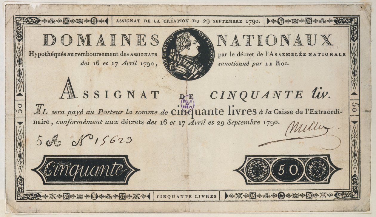 Banknot 50 liwrów, 29 października 1790 autorstwa French School
