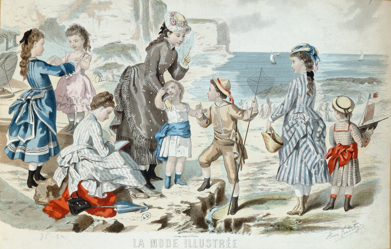 Plaża w Normandii, 1875 (kolor grawerowany) autorstwa French School