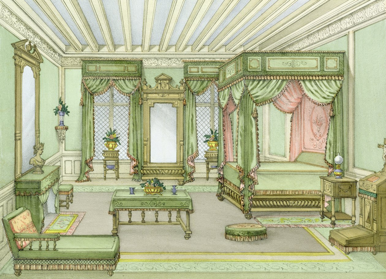 Wnętrze sypialni w stylu Henri II autorstwa French School