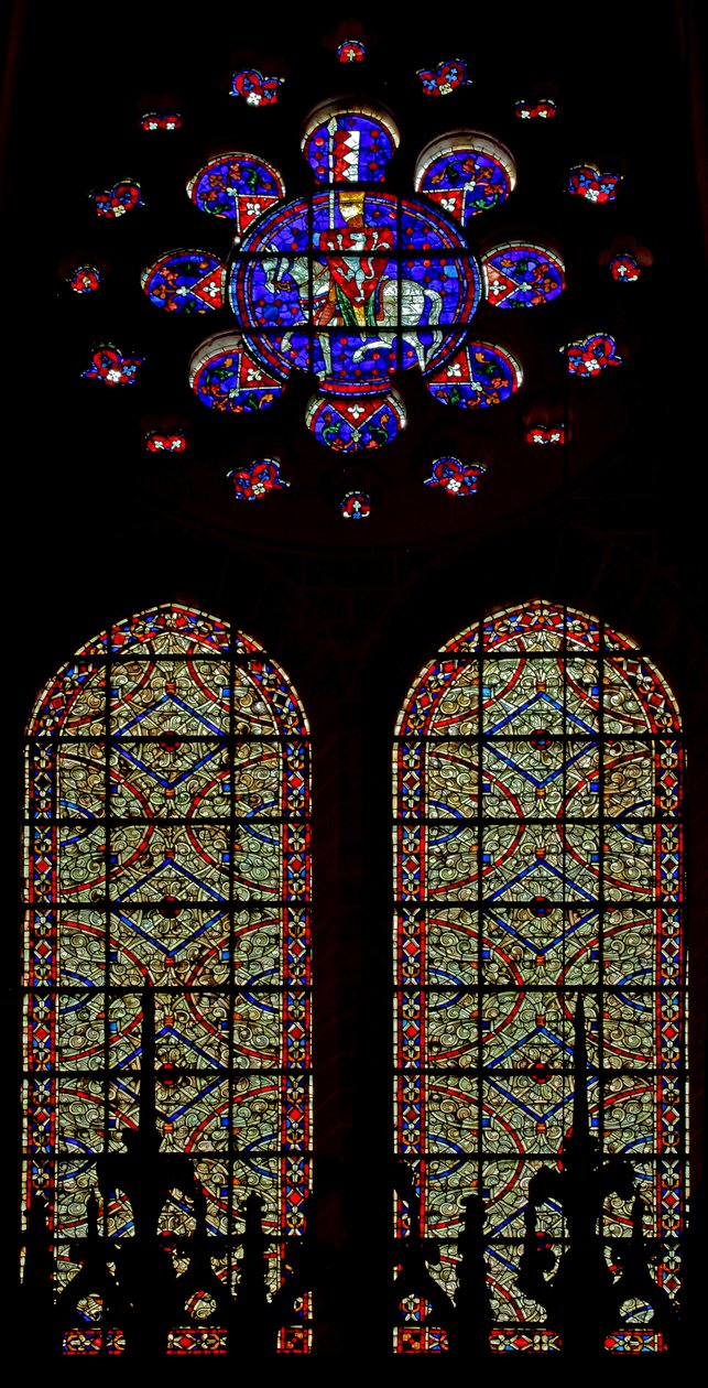 Rycerz De Montfort w rozecie nad dwoma oknami grisaille (w108) autorstwa French School