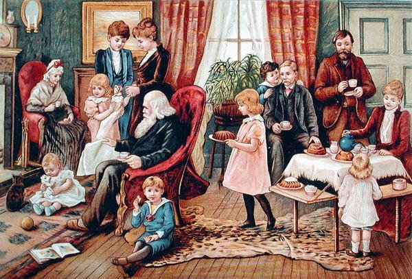 Rodzina przy herbacie, ok. 1900 (kolor lito) autorstwa French School
