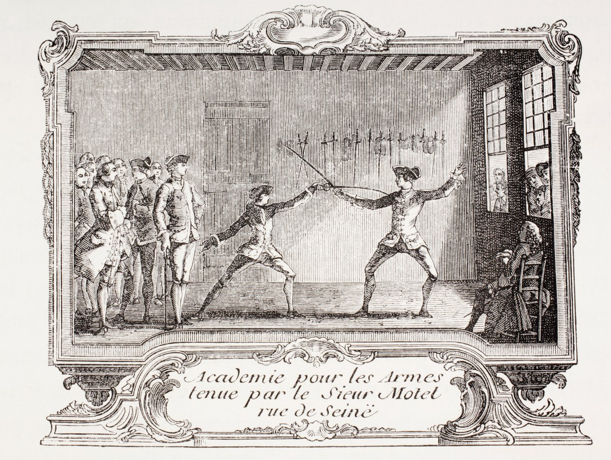 Akademia Szermierki w XVIII-wiecznym Paryżu, 1875 (grafika) autorstwa French School