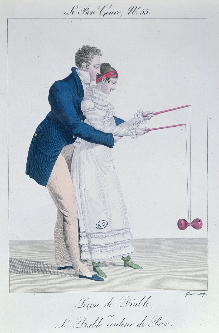 Gra w Diabolo, początek XIX wieku (kolor grawerowany) autorstwa French School