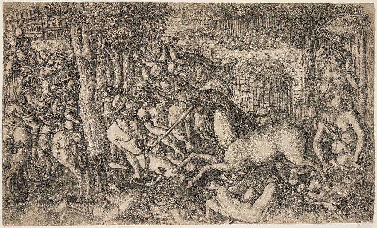 Król ścigany przez jednorożca, ok.1547 autorstwa French School