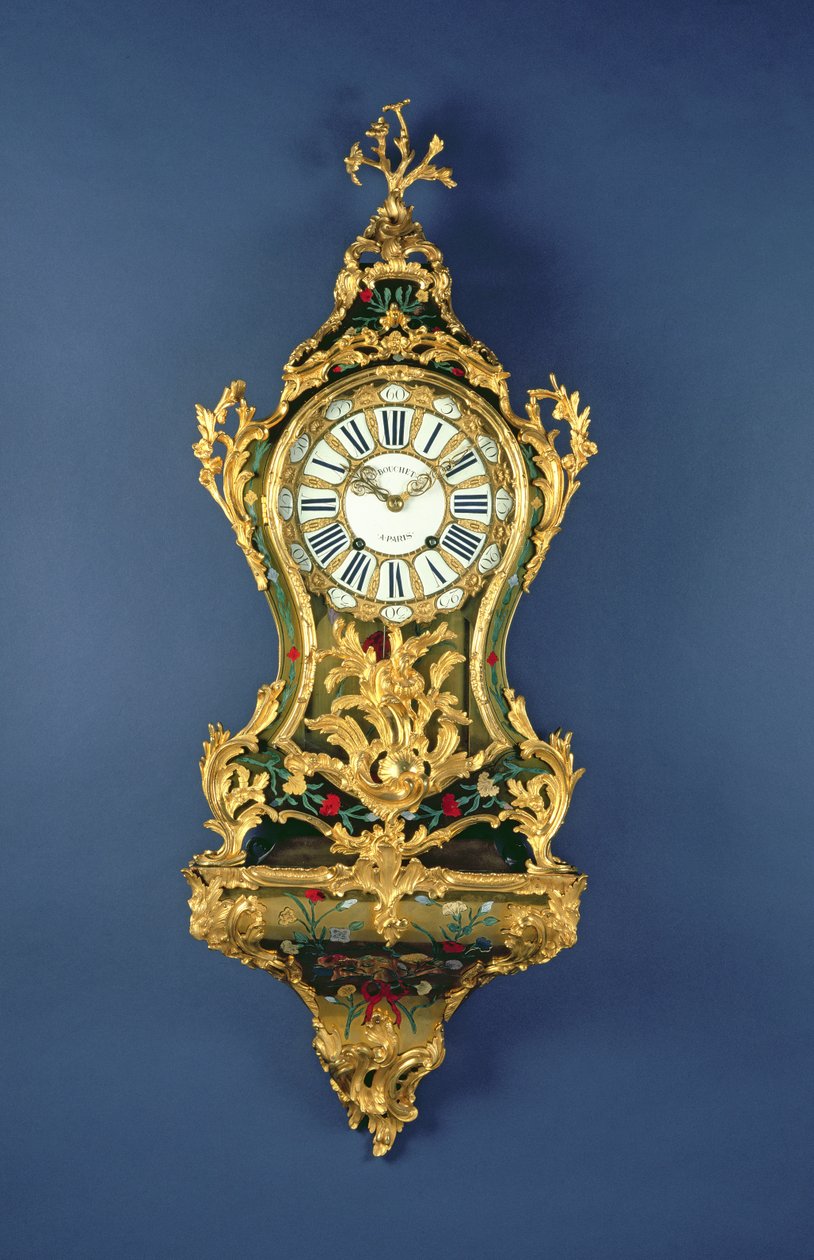 Zegar wspornikowy Ludwika XV, ok. 1745 (mosiądz, ormolu, barwiony róg i kość słoniowa) autorstwa French School