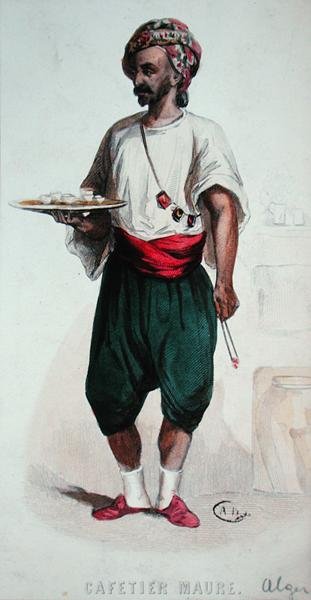 Mauretański sługa kawowy w Algierze (kolorowy grawerunek) autorstwa French School