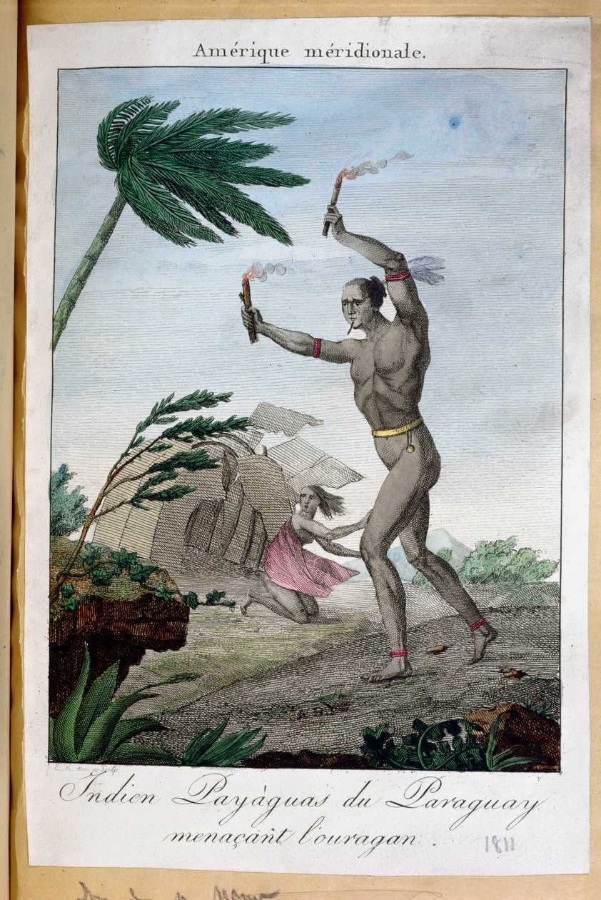 Indyjski szaman z Payaguas próbujący odeprzeć huragan, Paragwaj, 1811 autorstwa French School