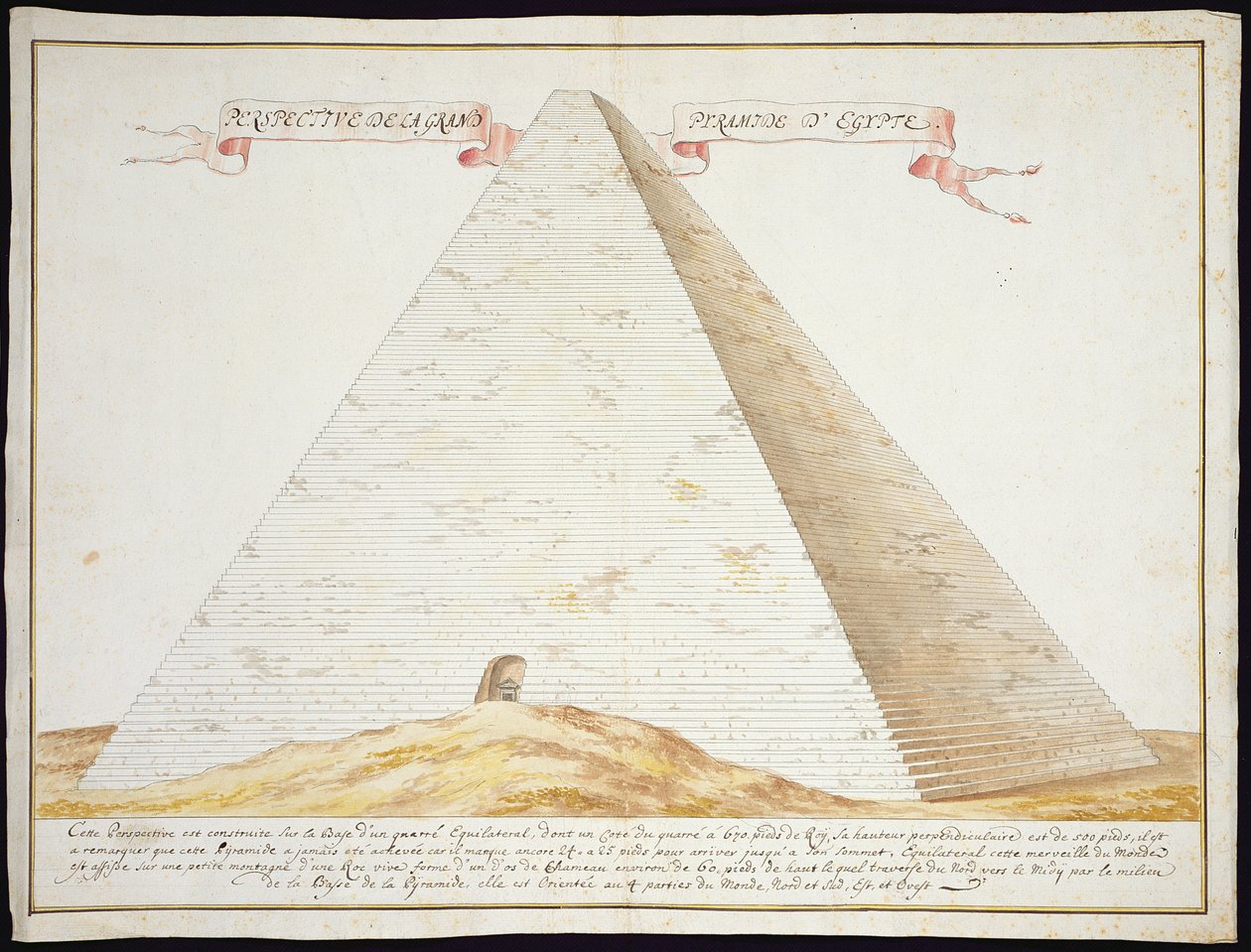 Widok perspektywiczny piramidy w Egipcie, ok. 1700 (pióro i atrament z toaletą na papierze) autorstwa French School