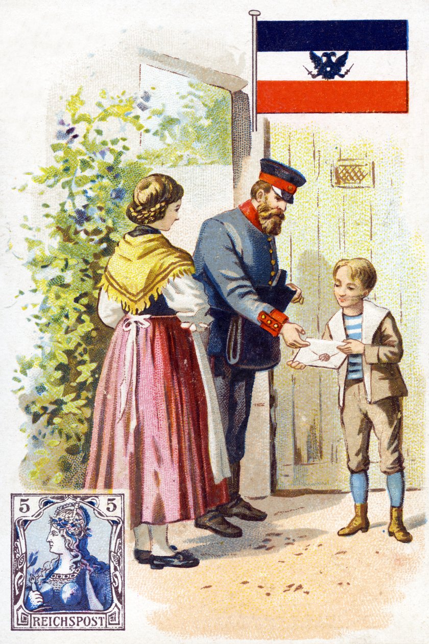 Listonosz w Niemczech dostarczający list, koniec XIX wieku autorstwa French School